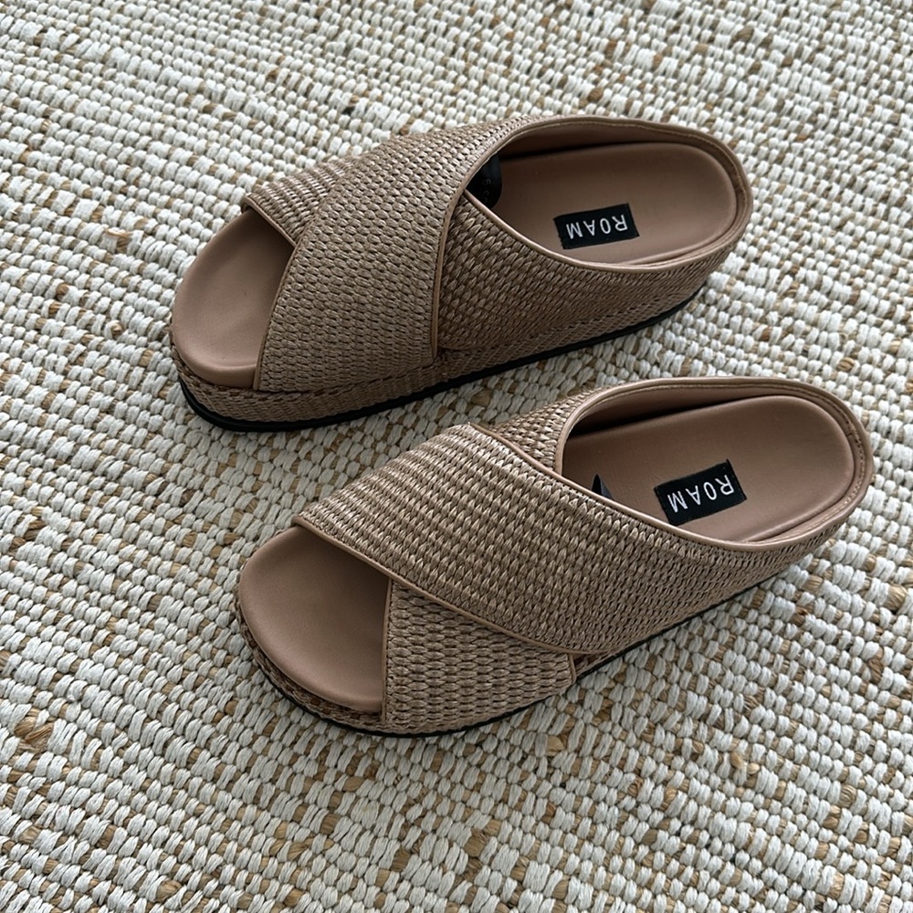 Tan Raffia Platform Sandals US9